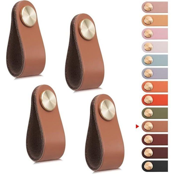 Ahlsen Lot de 4 poignées de meubles en cuir poignées de porte darmoire poignées de tiroir poignées de meubles vintage pour