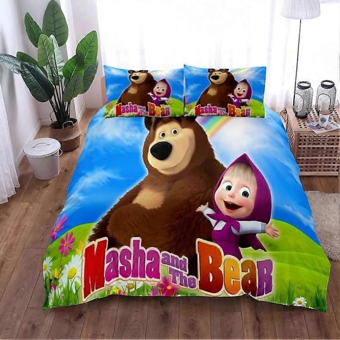 Draps de litEnsemble de litMashas et lours Ensemble de lit Animation de dessin animé Housse de couette ours Mashas Houss 140*200cm