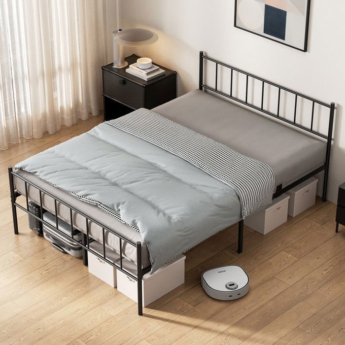 Cadre de lit double - AURALUM MAX - 140x200 cm - Métal - 14 lattes - Robuste et durable