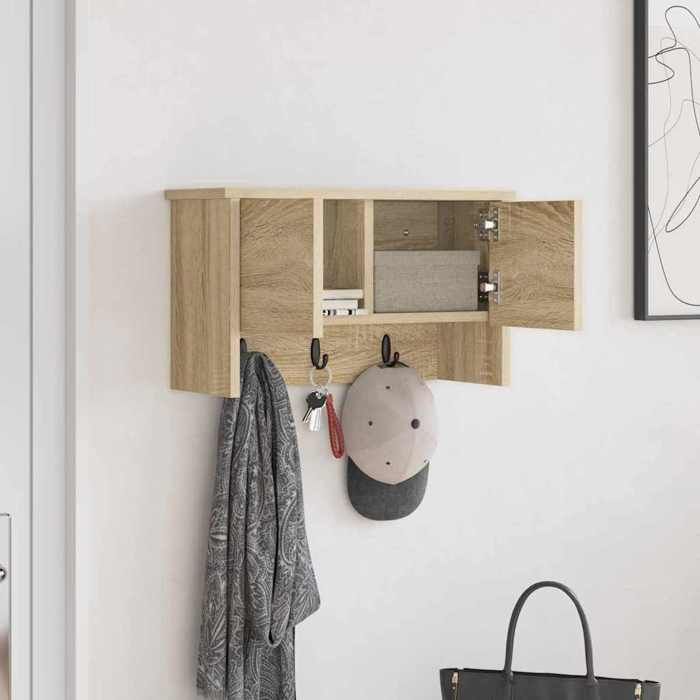 Armoire Flottante pour chambre Cuisine Beige - LEMON® Porte-manteau mural avec étagère - Chêne sonoma - 50x20x30cm 624 - Soldes