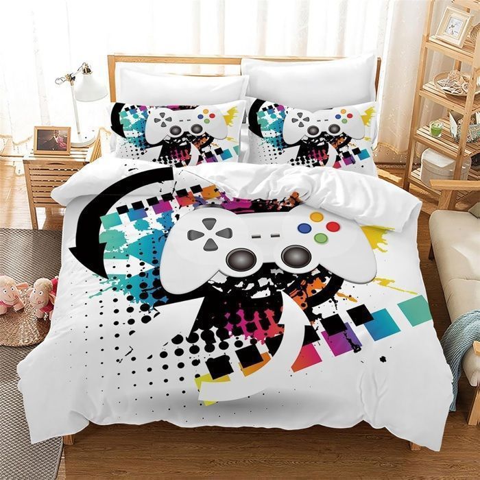 Housse de Couette Gamer 140x200 cm Adolescent Garçon Housse de Couette avec Fermeture Éclair + 2 Taies dor PROTECTION DES