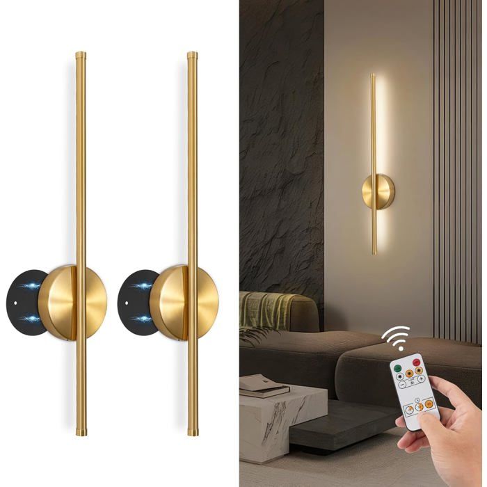 Appliques murales LED sans fil - CACTOSE - Lot de 2 - 60 cm - Batterie intégrée 4400 mAh - Autonomie jusquà 40 heures
