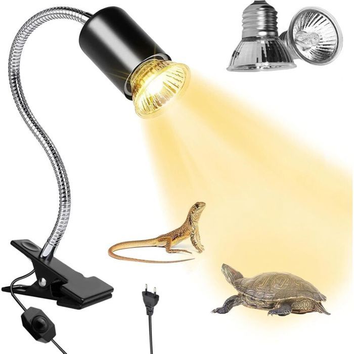 Lampe chauffante pour tortues avec pince 50W pour terrariums reptiles 2 ampoules UVB pour tortues lézards araignées