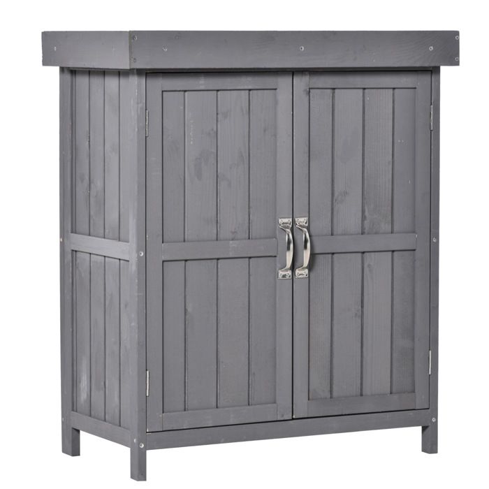 ELVORIN Armoire de rangement dextérieur 74 x 43 x 88 cm bois de sapin laqué double porte gris foncé