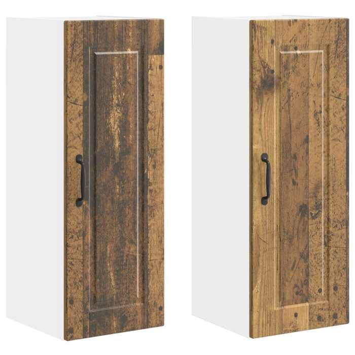 Bois Armoire murale de cuisine avec porte 2 pcs Cabinet/Placard/Vitrine rangement Bois ancien 30x31x80 cm CC3717