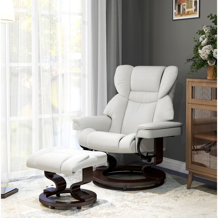 Fauteuil massant électrique inclinable 145° avec repose-pieds - BEAUNIV - pivotant 360° similicuir blanc crème