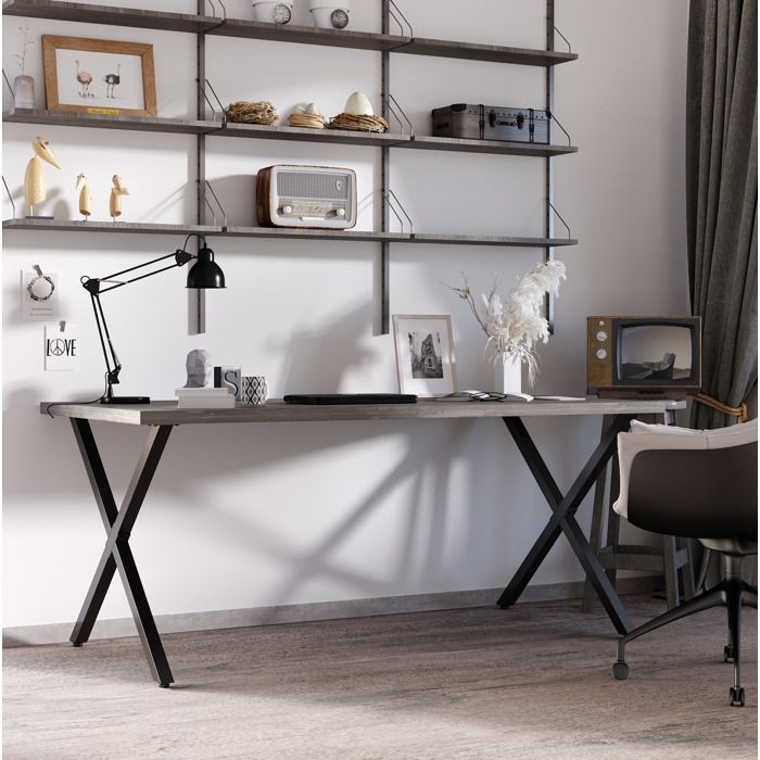 Pieds de table en X noir 80 x 4 x 72 cm en acier charge 40 kg montage facile 2 pièces