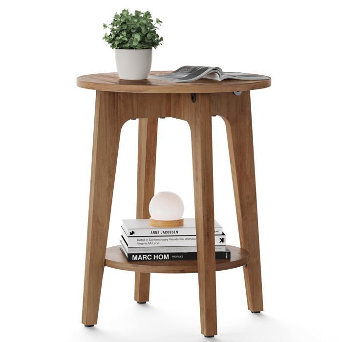 Table dappoint Table Basse Petite Table Ronde pour Salon Table de Chevet pour Petits eaces avec étagère inféri TABLE DAPPOINT