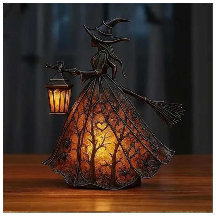 Lampe Sorcière Halloween en Forme de Chapeau Veilleuse Gothique en Verre Teinté Décoration Effrayante Unique