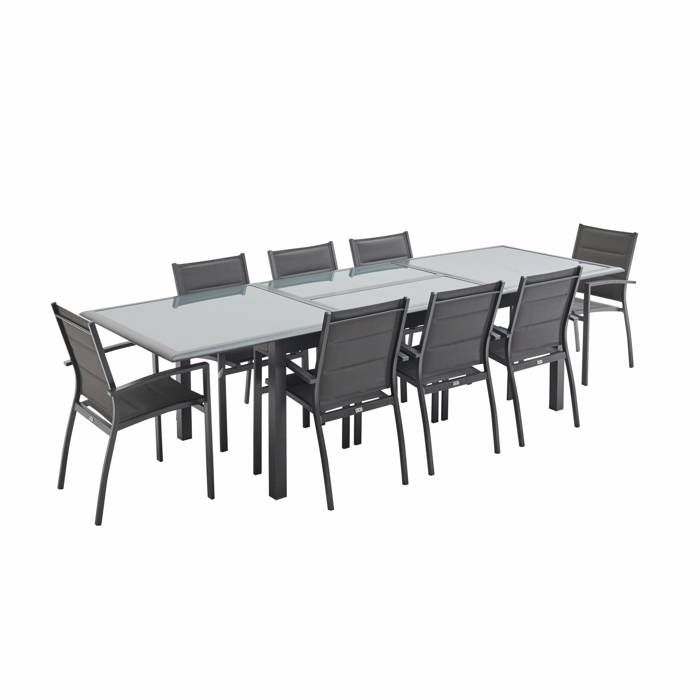 Table extensible Philadelphie Gris anthracite - SWEEEK - Aluminium - 200/300cm plateau de verre et rallonge