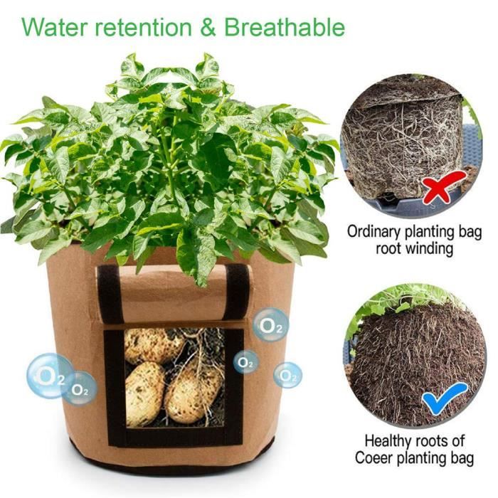 5pcs Sac De Plantation De Legumes Sac De Culture De Jardiniere En Pot Culture De Pomme De Terre Jardin 30x35cm 7 Gallons Marron Achat Vente Plante Poussee 5pcs Sac
