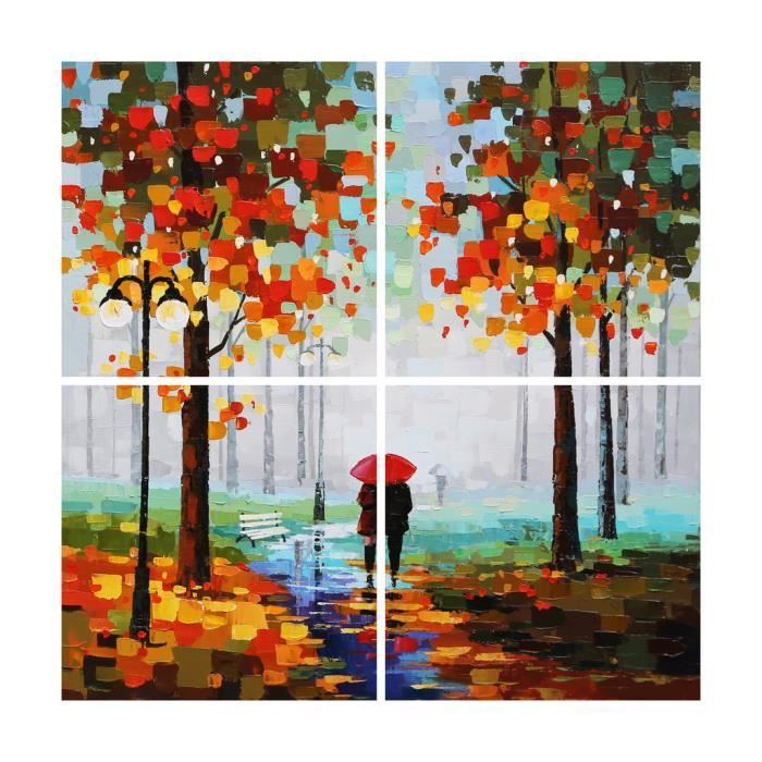 Photo Sur Toile Effet Peinture à L Huile Aonbat Peinture A L Huile Peint A La Main Ballade En Foret Sous La Pluie Automne Effet Touche De Couleur Decoration Maison Achat Vente Tableau Toile Aonbat Peinture A L Huile
