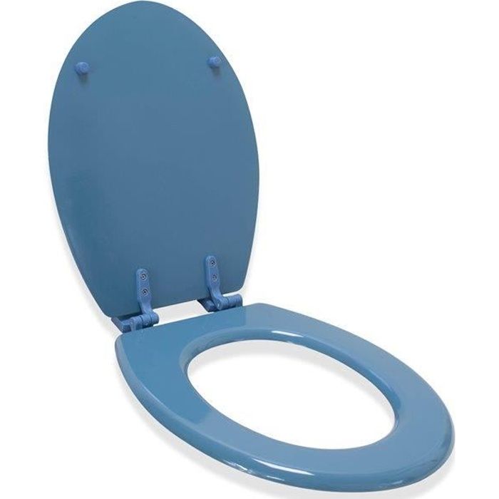 Abattant wc en bois compresse HDF Bleu Charnieres plastique Siege de toilette universel Cdiscount Bricolage