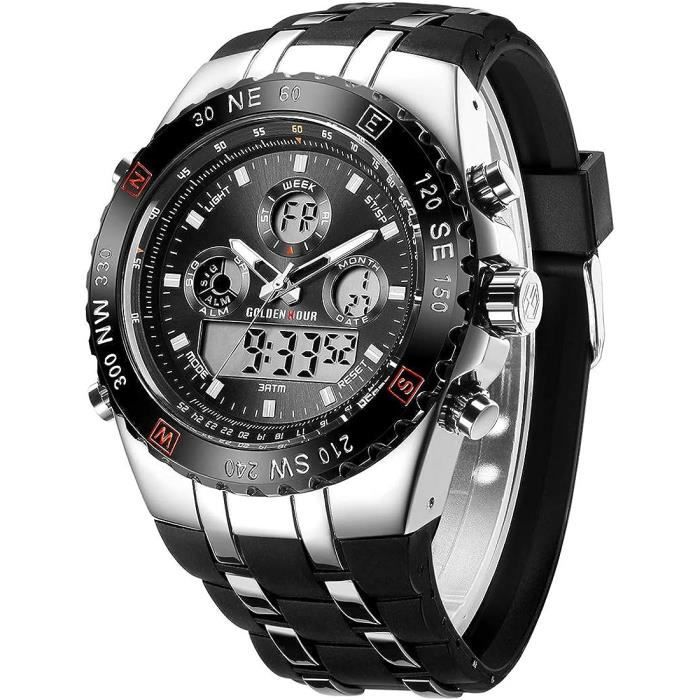 Montre Homme Rectangulaire Sport - Affichage Numérique/analogique Double Heure - Design Punk étanche 5 ATM - 5