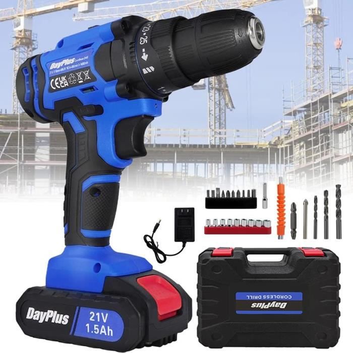 TONYSA Perceuse Visseuse Devisseuse Sans Fil , Avec Batterie 1300Ah 45nm 211 Reglages De Couple 2 Vitesse Lumieres Led 25 Accessoires Perceuse Visseuse Pour Bricolage A Domicile 85930673