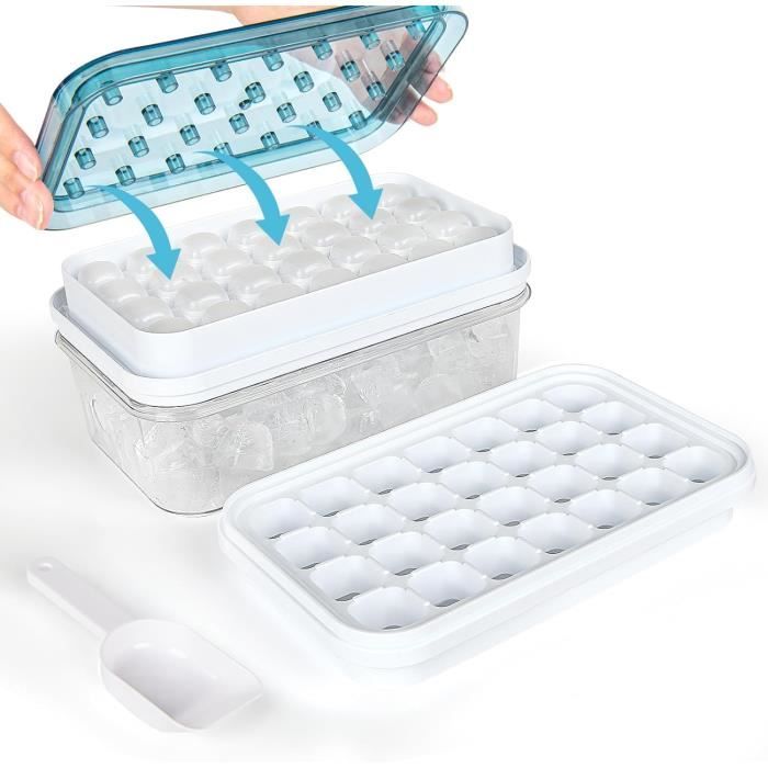 Machine à Glaçons Réutilisable Avec Couvercle Et Bac Récupérateur – Pour Réfrigérateur, Facile à Presser, Blanc/vert
