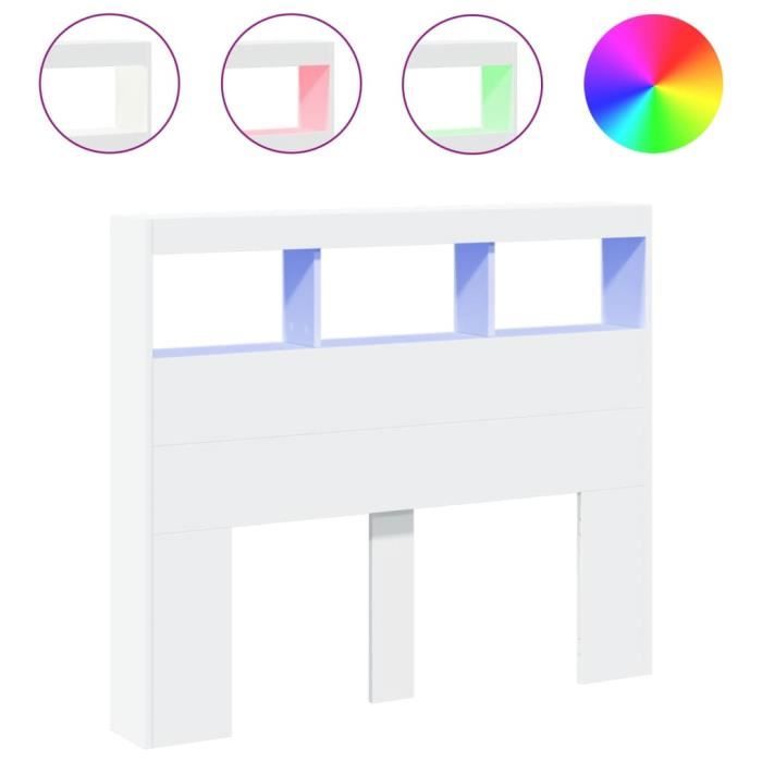 Armoire tête de lit - Blanc - 120x17x102 cm - LED RGB - Bois dingénierie - Design contemporain