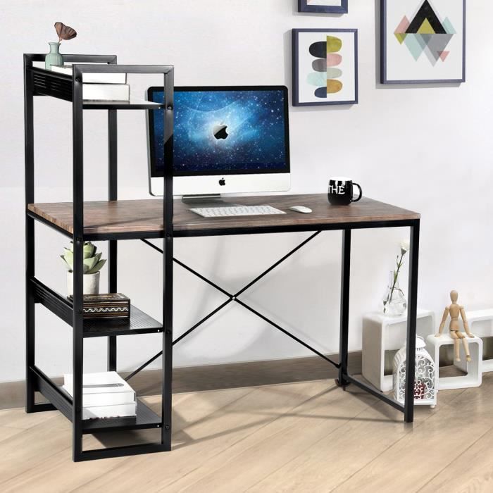 Zuivelproducten Huiswerk maken deken FURNISH1 Bureau Table de Bureau Bureau informatique Bibliothèque  120*60*124.5cm industriel - Cdiscount Maison