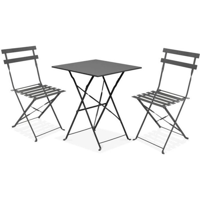 Table bistrot de jardin et 2 chaises pliantes - Acier - Oviala - Gris