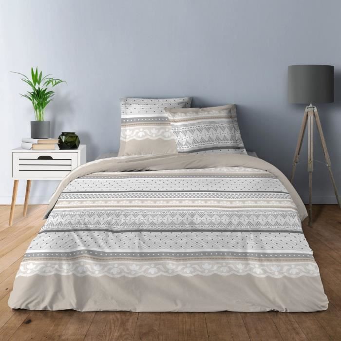 Parure De Lit 100% Coton 57 Fils - Housse De Couette 240x260 Cm + 2 Taies - Motif Géométrique Safran, Certifiée Oeko-Tex - 5