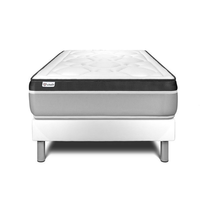 Ensemble Matelas Sommier 90x200 cm - Sommier Blanc (en kit) - Vital Ergo Blanc