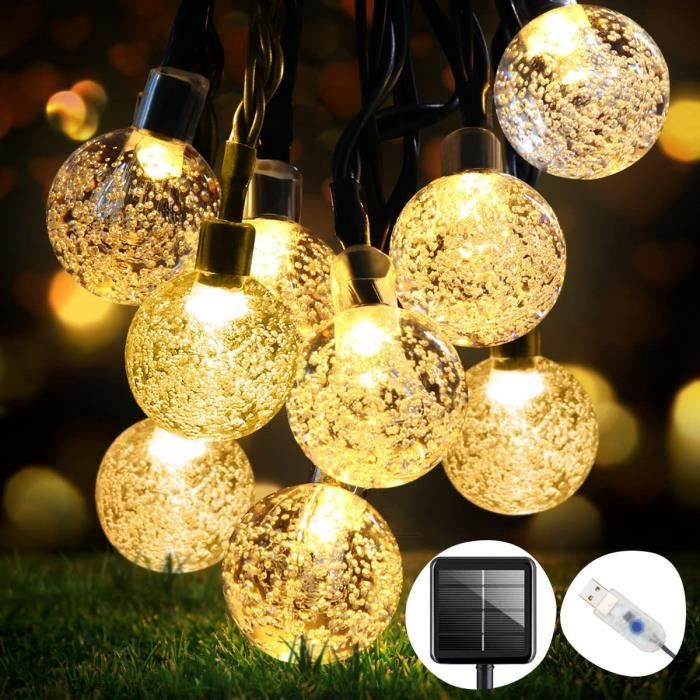 BIVGOCLS-Guirlande Lumineuse Solaire Exterieur-7M 50 LED Guirlande Solaire  Extérieure-Étanche IP65 USB 8 Modes-pour Jardin,Noël,Fête - Cdiscount Maison