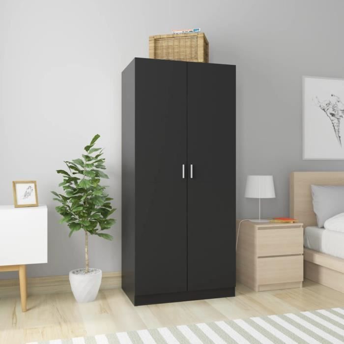 Garde-robe - Contemporain - Noir - 2 portes - Aggloméré