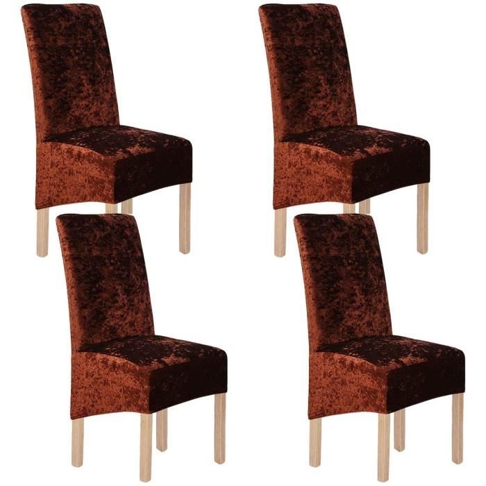 Housses de chaise - Velours écrasé - 4 Pcs - Marron - Déhoussable - Lavable
