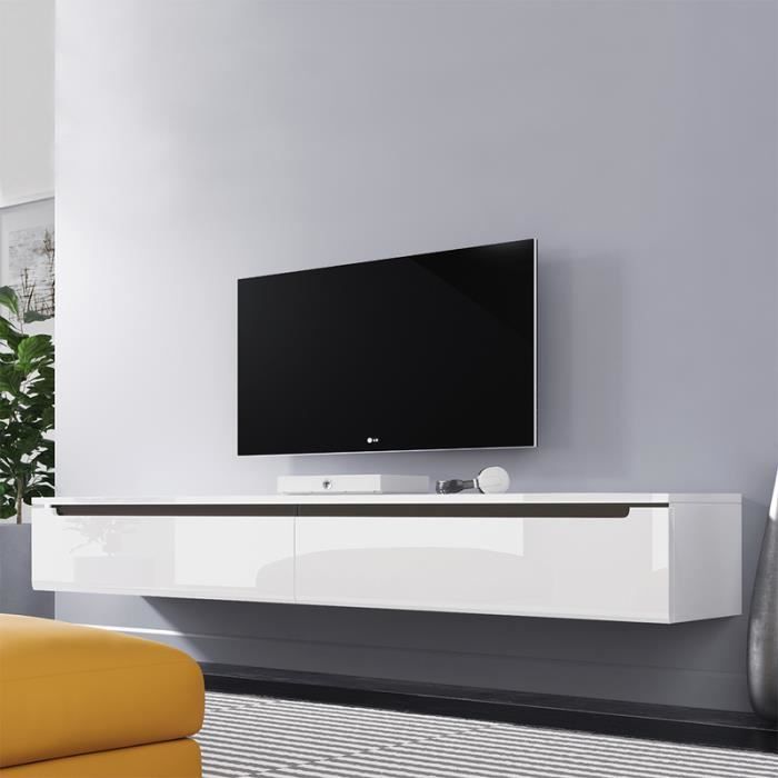Meuble Tv Meuble De Salon Swift 180 Cm Blanc Brillant