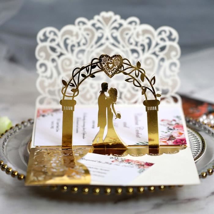 Surakey 25PCS Faire-Part Mariage Vintage Dentelle - Cartes Invitation Avec Enveloppes Et Rubans - Imprimables