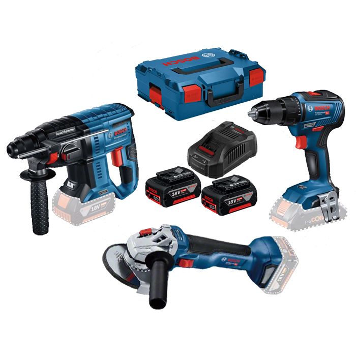 Pack de 3 outils 18V GSR55GWS10GBH21 + 2 batteries 5Ah + chargeur en coffret BOXX BOSCH - vue 2