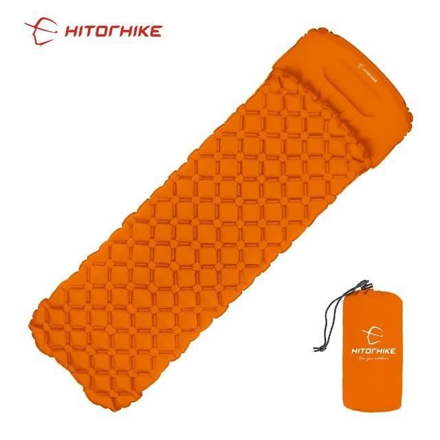 orange matelas gonflable ultraléger avec coussin d'air pour camping, lit d'extérieur, idéal en voyage, randonnée et trekking