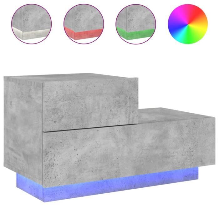 Table De Chevet Blanche Avec LED à Détection Et Multiprise (2 Prises + 2 USB) - 3 Tiroirs, Dimensions 37x42x60 Cm