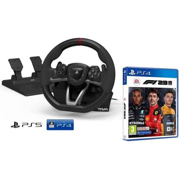 Volant PS4/PS5 et pédales Sony Playstation 4/5 sous licence PS4/PS5/PC [Nouveau modèle compatible avec PS4/PS5] + F1 2023 Formule 1