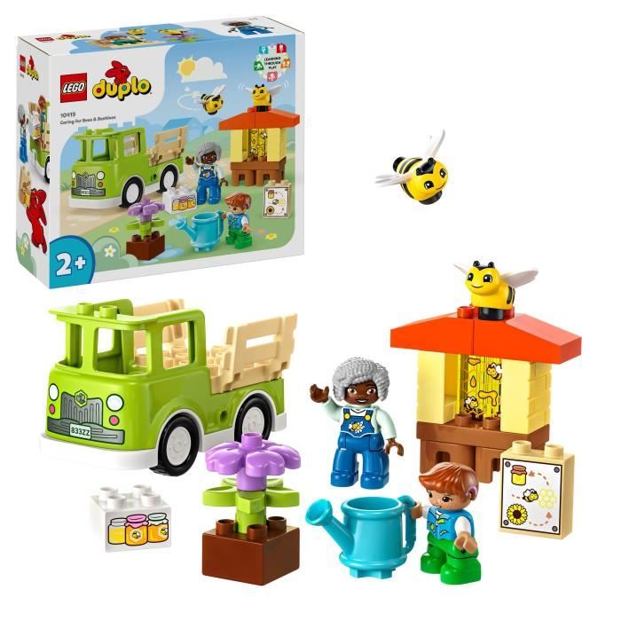 lego® 10419 duplo ma ville prendre soin des abeilles et des ruches, jouet éducatif pour enfants, 2 figurines d'abeilles
