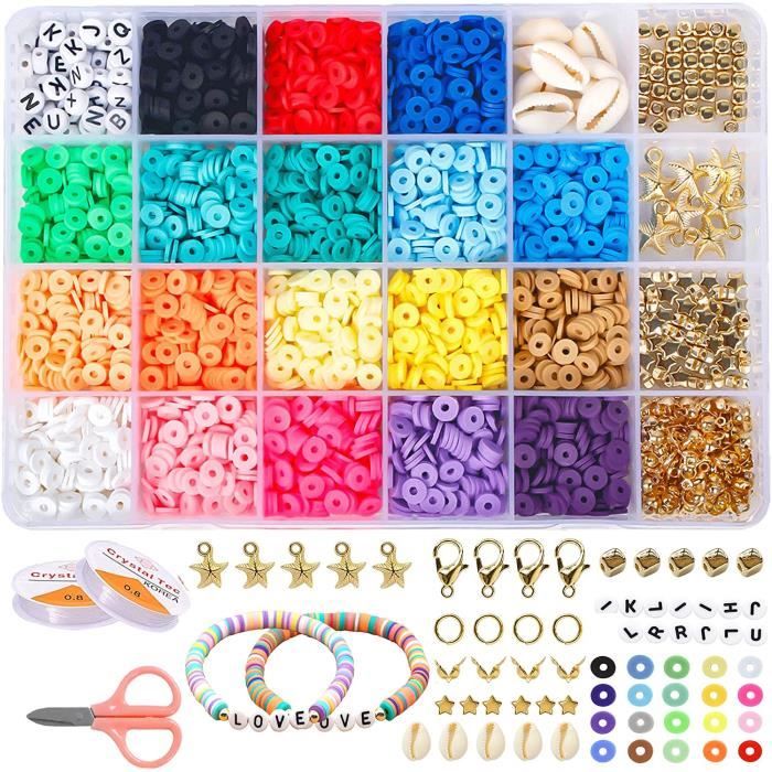 4500PCS Perles pour Bracelet, Perles pour Bracelet Coloré, Kit Perles pour  Bricolage Fabrication avec Boîte de Rangement