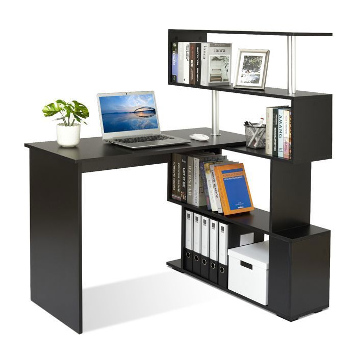 Mondeer bureau dangle avec rangement par 4 étagères rotatives à 360° contemporain pour bureau à domicile 157x45x130.5cm noir