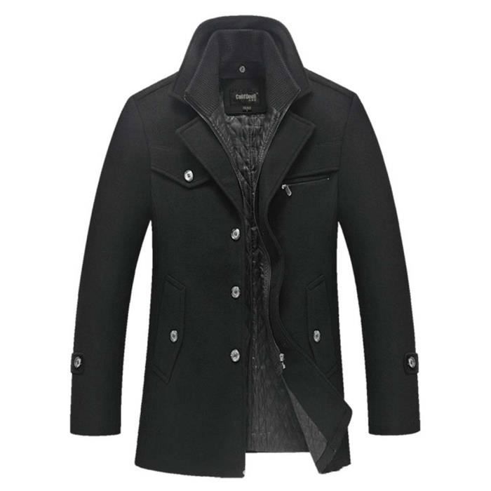 Manteau Hiver Homme en Laine Epais Casual Veste Col Montant Vetement Elegant