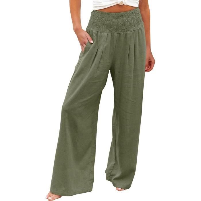 Pantalon Femme t Fluide Jambe en Coton et Lin Pantalon de