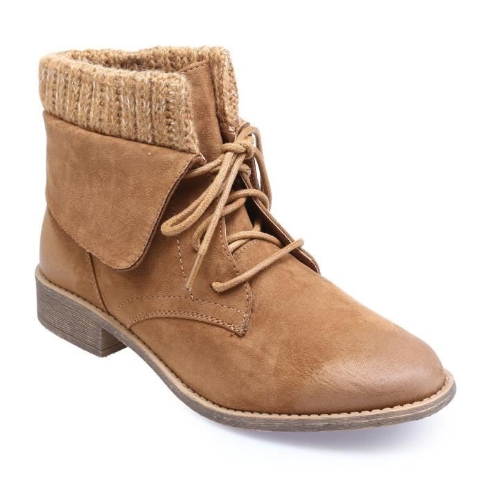 Bottines à revers 39 et camel en laine Marron col Achat 2W9HEDI