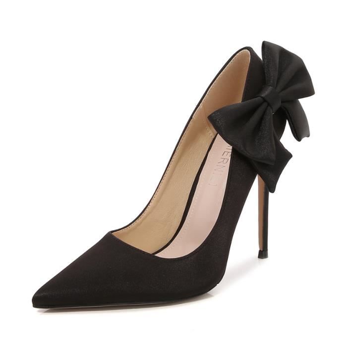 GRMTCOLT Noir Escarpins Pointus Soir e En Satin Noeud Papillon
