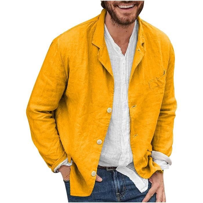 Blazer Homme Jaune Lin Revers Decontracte Slim Fit Vintage Printemps Automne Jaune Cdiscount Pret a Porter