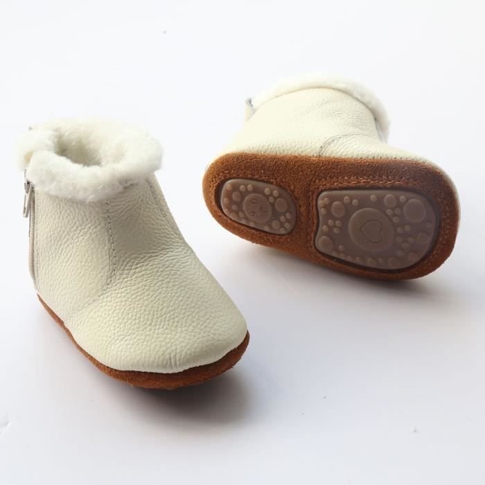 Chausson Bebe pour Garçon en cuir beige