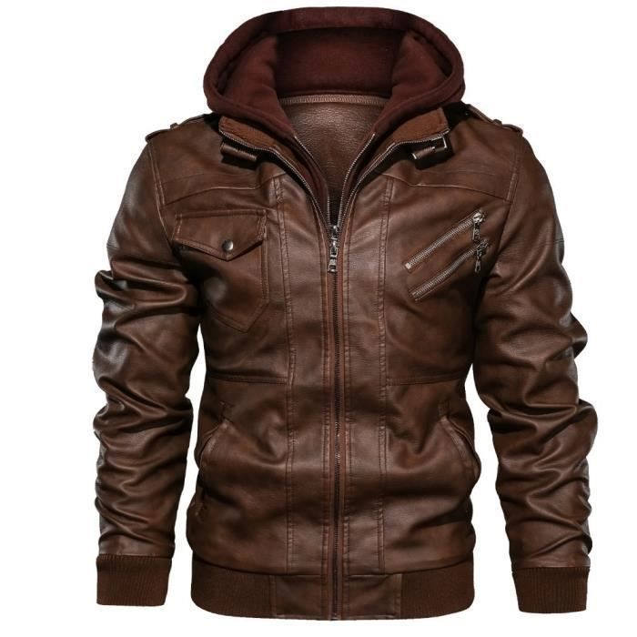 Veste Homme Hiver Chaud Polaire Cuir Noir Blousons Capuche Double Epaisse Grande Taille Motard brun Tangerine Cdiscount Pret a Porter