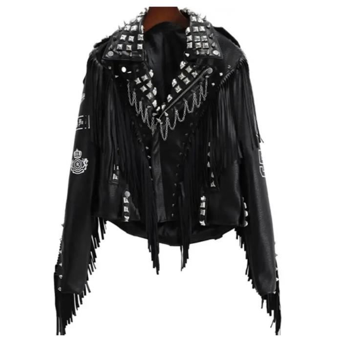 Manteau Veste en cuir a manches longues pour femmes col montant rivet court mince mode fille cool style rock punk Black 2 C28 Cdiscount Pret a Porter