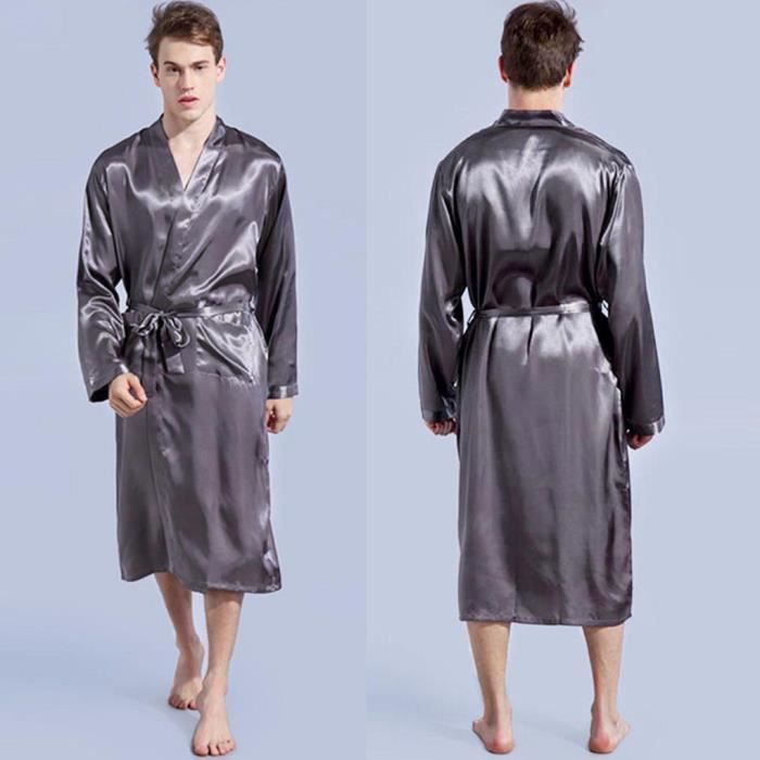 Pyjama Satin Hommes Kimono Peignoir Robe Robe De Chambre Chemise