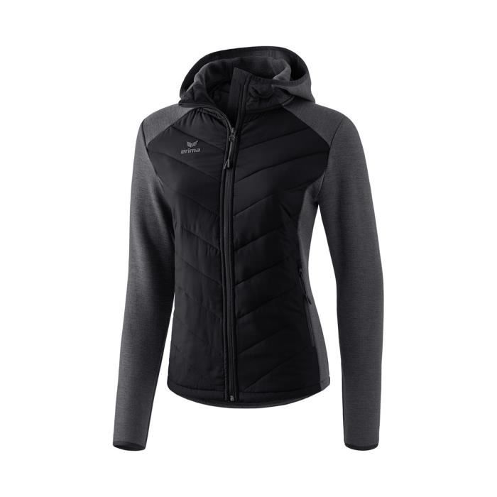 ERIMA Veste matelassée femme stretch noire avec capuche - coupe cintrée poches zippées ERIMA Veste matelassée femme stretch noire avec capuche - coupe cintrée poches zippées