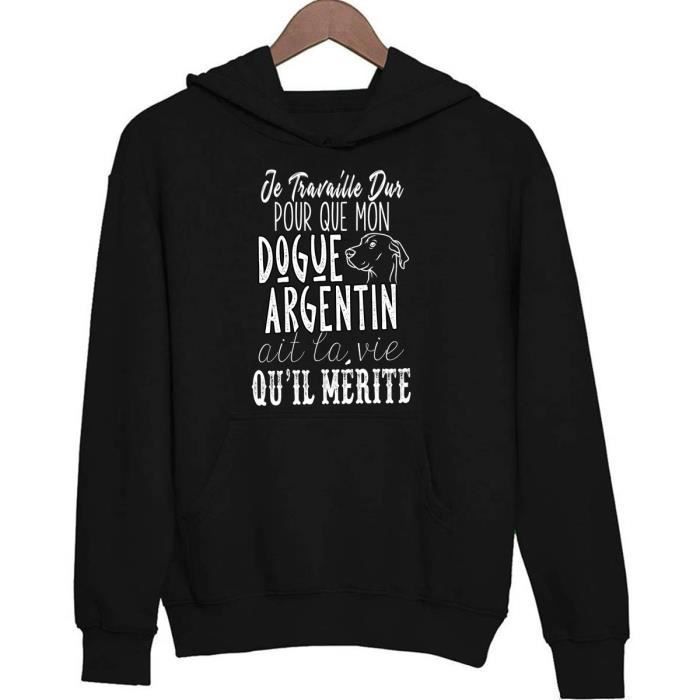 Sweat à Capuche Dogo Argentino Noir - Taille M - 50% Coton 50% Polyester
