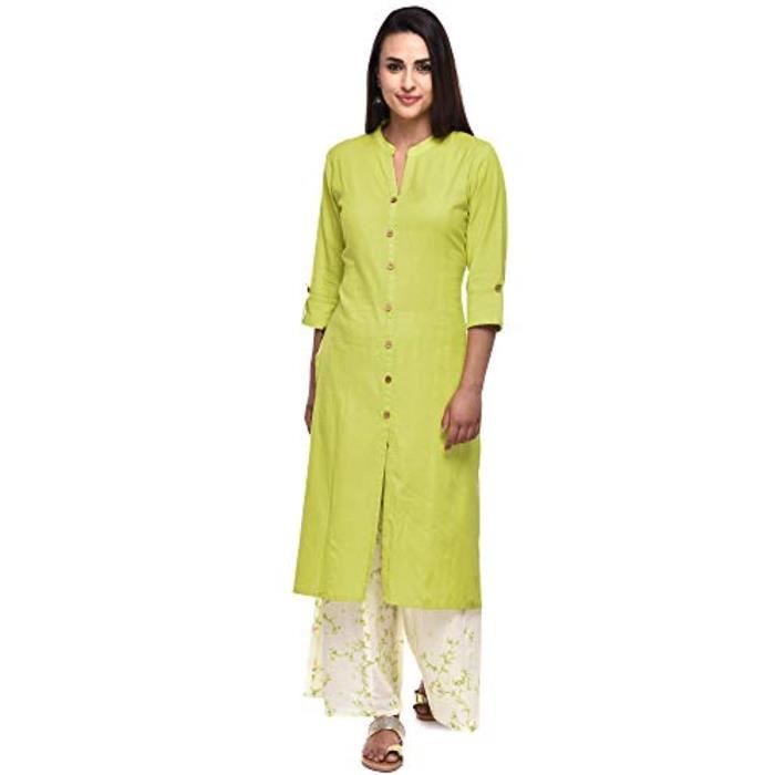 Salwar Kameez En Lin Beige Prêt à Porter – Taille S Pour Femme