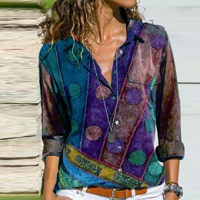 Blouse femme Femmes automne color motif Blouses chemises mode col